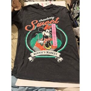 Disney Minnie Mouse Strawberry Sweet Retro Tee Washed Black Womens Small